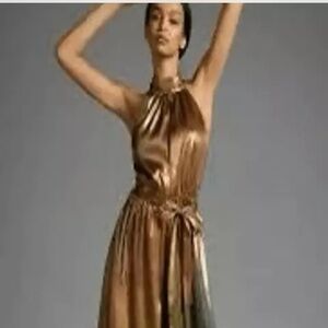Anthropologie Hutch Halter Wide Leg Jumpsuit Ombre Metallic SZ. 4 No Belt